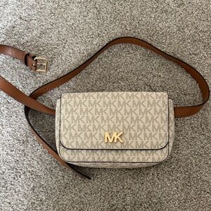 Michael Kors Monogram Cream and Tan Crossbody Bag